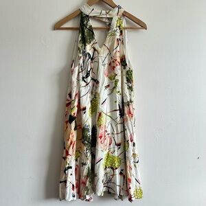 Entro Artistic Floral Backless Dress - White and Green